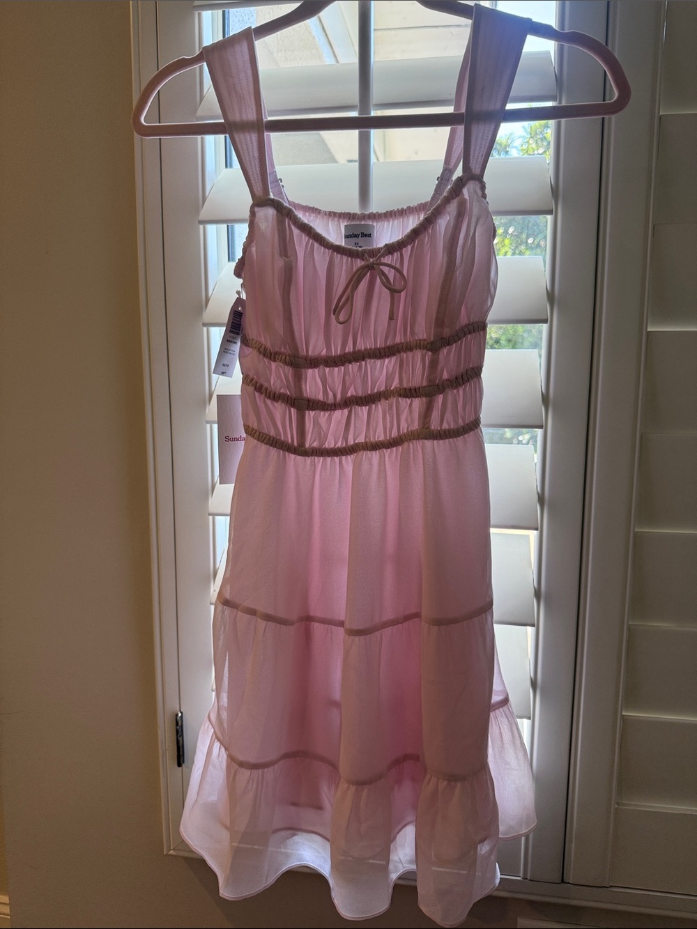 Aritzia Light Pink Tiered Sundress with Gold Trim